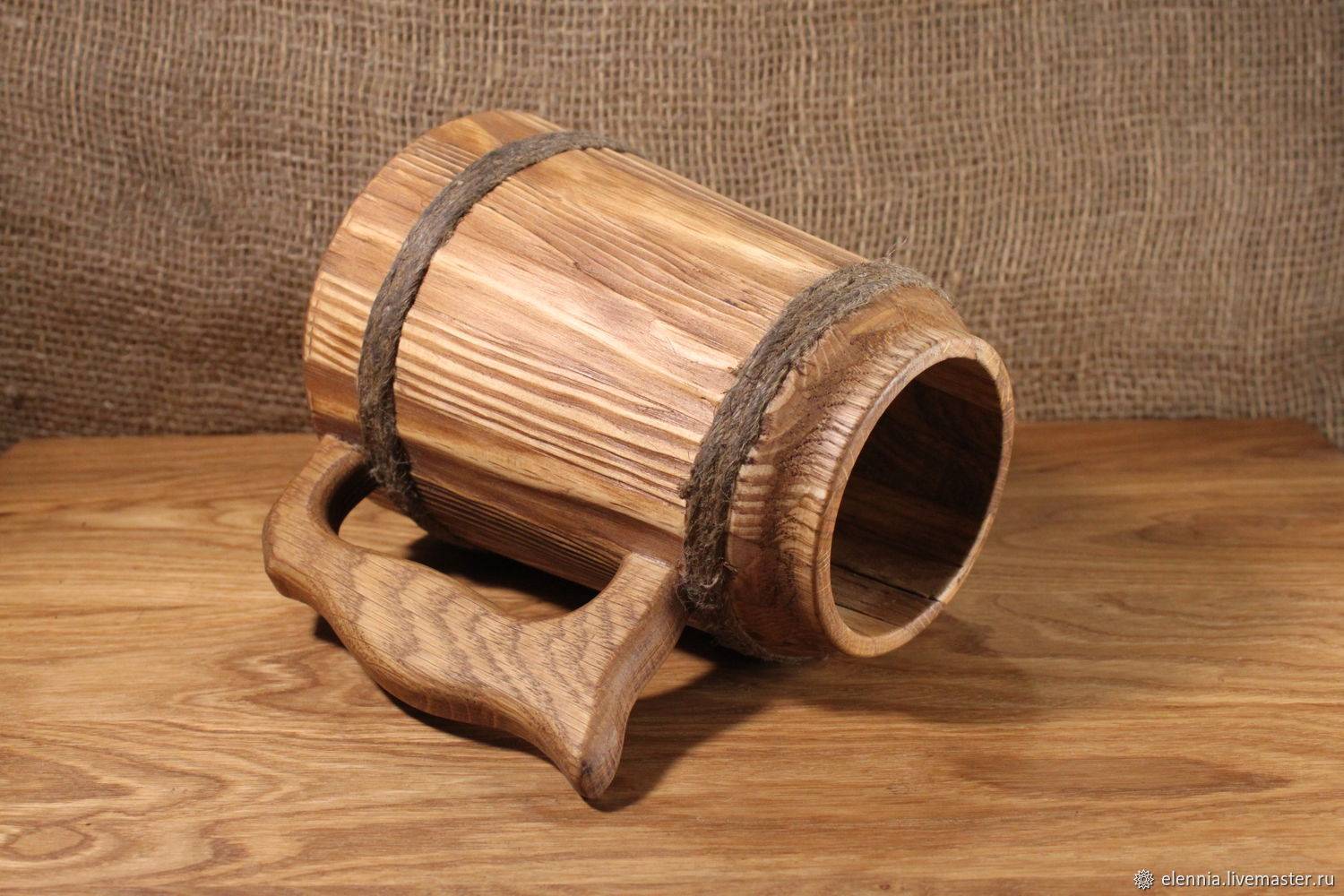 Любителям бани – самодельная деревянная кружка для кваса
