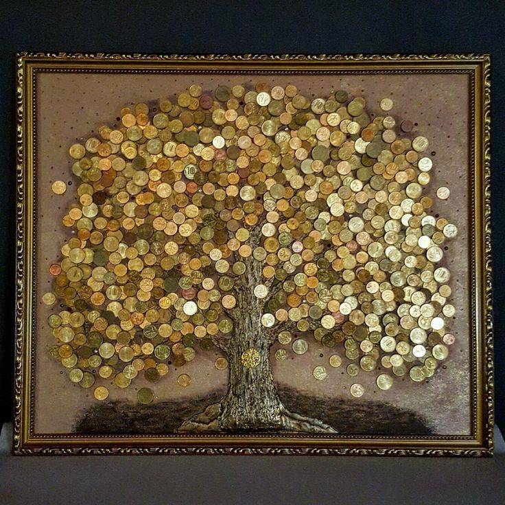 Картина панно рисунок мастер-класс аппликация аппликация из скрученных жгутиков денежное дерево мк материал бросовый монета