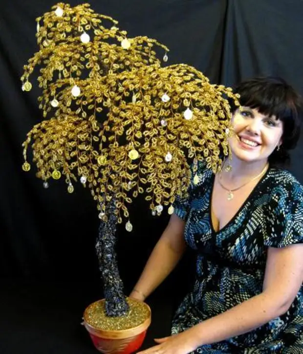 Создание денежного дерева из бисера