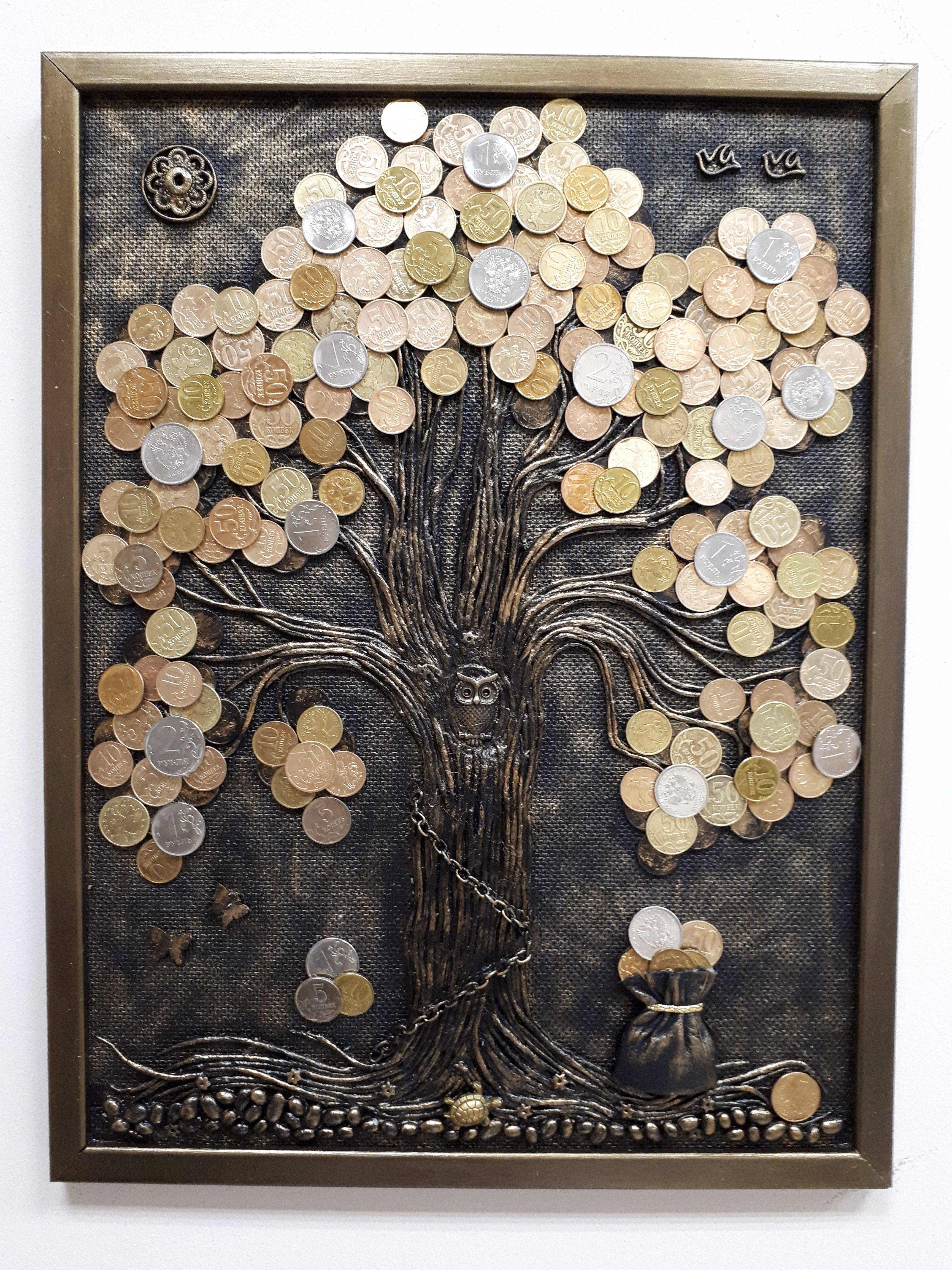 Картина из монет «денежное дерево»
