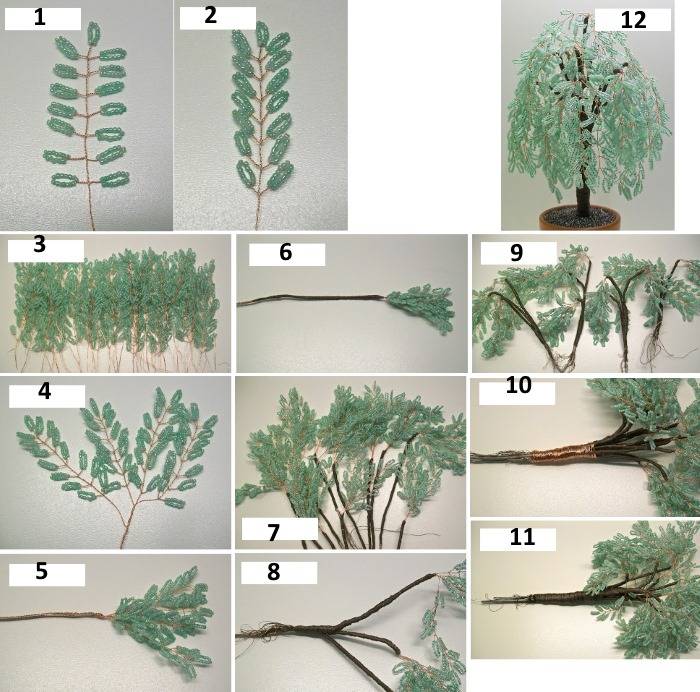 Как сделать дерево из бисера - пошаговая инструкция и схема с фото