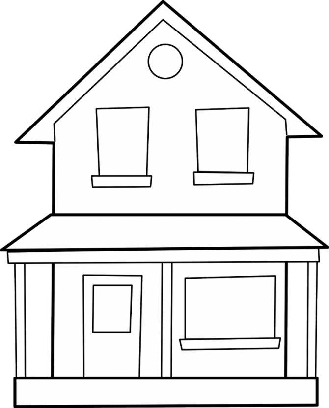 Рисунок дома для детей карандашом в деревне, перспективе, черно-белый, цветной с комнатами, садом